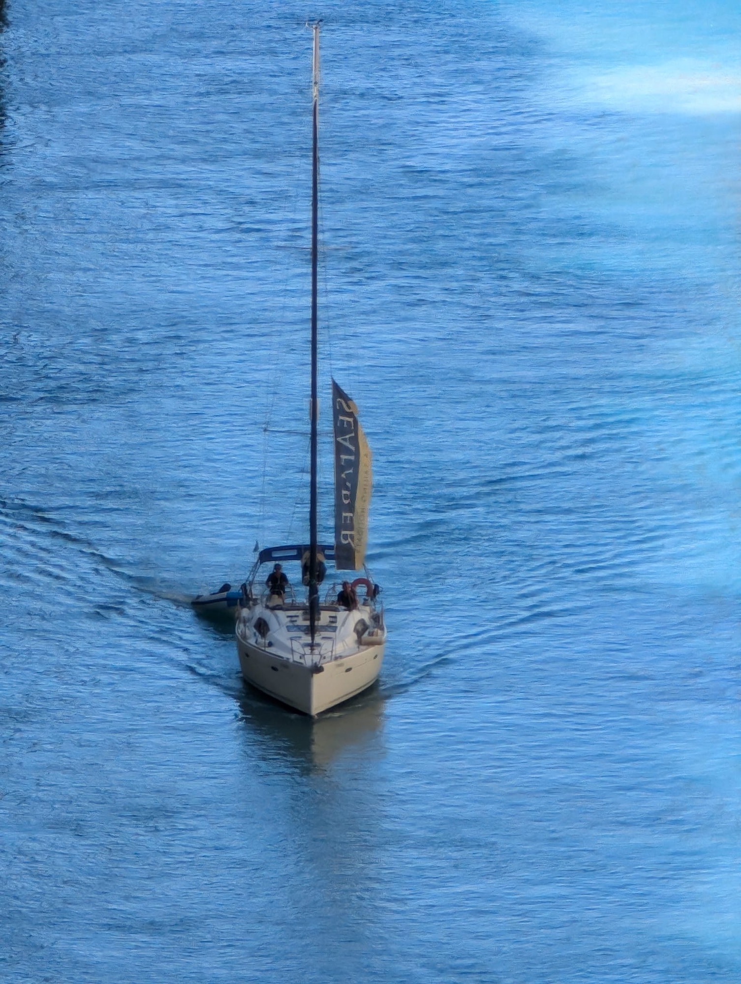 sailing boat going through Corinth Canal